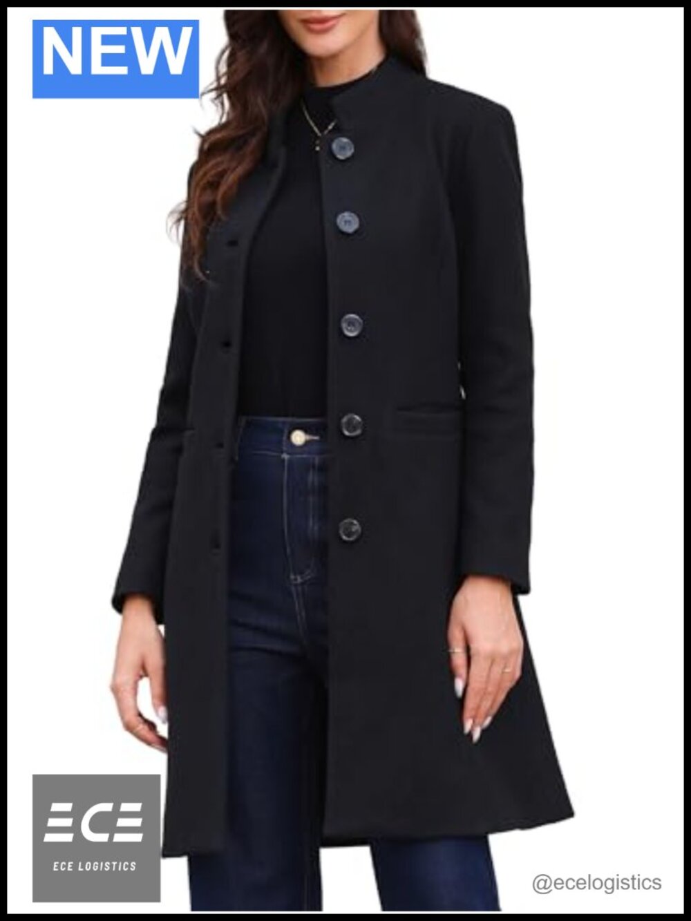 Women's Pea Coat Stand Collar Mid-Long Winter Coat